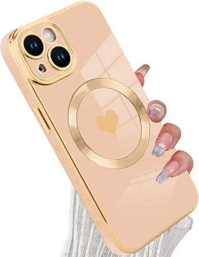 Vista 63 de tharlet Funda Magnética para iPhone 11 [Compatible con Magsafe] Lindo Corazón de Amor de Lujo Chapado Borde Dorado Parachoques con Lente de Cámara