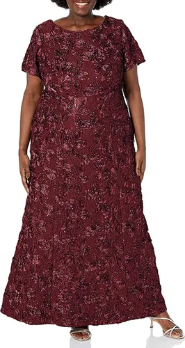 Vista 4 de Alex Evenings Women's Long Rosette Mother of The Bride Dress with Short Sleeves Bígaro cepillado