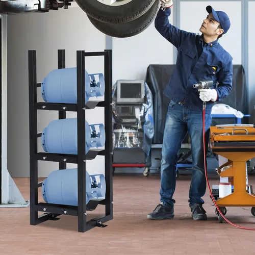 Vista 7 de Estante de tanque refrigerante de 3 x 30 libras, estante estable para tanque de cilindro, estante de cilindro suficiente almacenamiento para freón