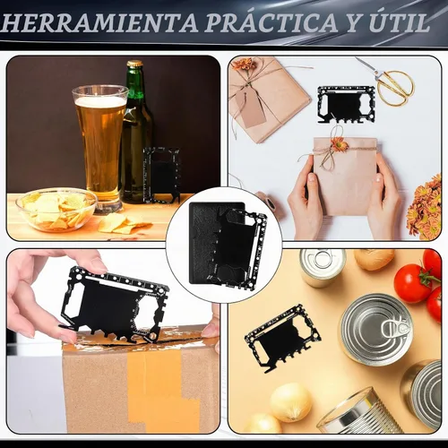Vista 4 de Cholemy 12 Pcs Credit Card Wallet Multiherramienta, Negro, Estilo Clásico 46 in 1,Metal Stainless Steel,Survival Pocket Tool,Bottle