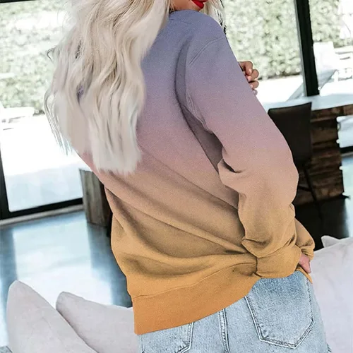 Vista 5 de Sudadera para mujer, sudadera de otoño con cuello redondo, ligera, de manga larga, de gran tamaño, ajuste casual