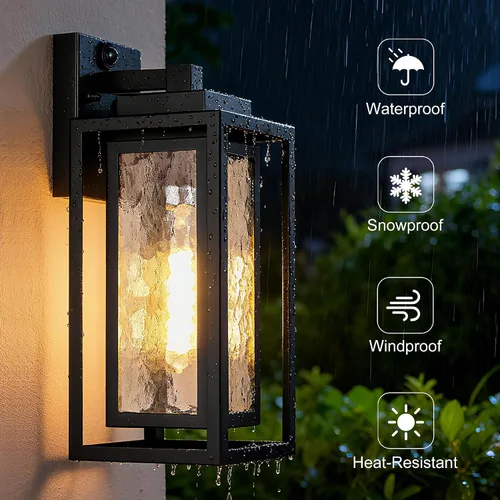 Vista 4 de WIHTU Lámpara de pared exterior con sensor de movimiento, lámpara de pared para exteriores con ondas de agua, paquete de 2 luces de pared