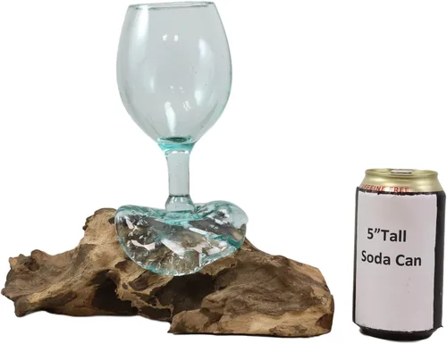 Vista 7 de Ebros Gift Handicraft Balinesa hecha a mano de madera natural de raíz gamal con cáliz de copa de vino fundida soplada a mano como vasos de aire