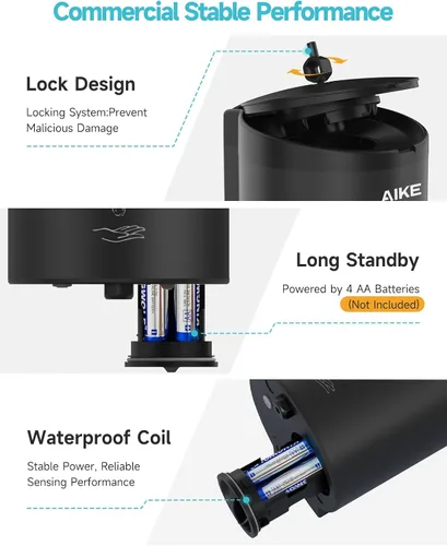 Vista 7 de AIKE Dispensador automático de jabón espumoso de 25 oz para baño, Matteblack AK1205FA Rich Foam and Stainless Steel,No-drill and Screw Wall