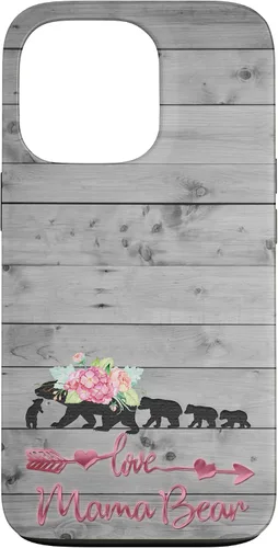 Vista 10 de Pink Floral Black Mama Bear Four Cubs on Vintage Gray Rustic Case for iPhone 17