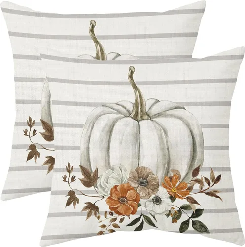 Vista 17 de Juego de 2 fundas de almohada de otoño de 16 x 16 pulgadas, color azul aguamarina, calabaza, girasol, cosecha, Acción de Gracias, para exteriores