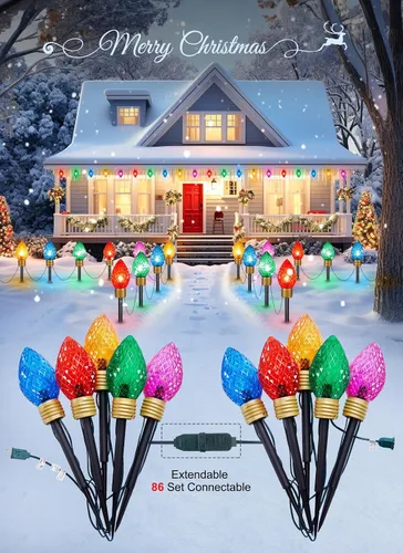 Vista 4 de Strawberry Jumbo C9 Luces de Camino de Navidad para Exteriores - 8.5 Pies 5 Luces LED C9 de Navidad, Luces C7 Cubiertas Jumbo Multicolor Luces