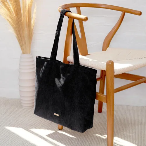 Vista 7 de VANDEL Bolso tote de pana para mujeres y hombres con cremallera y bolsillos interiores. Bolso tote con cremallera, bonita bolsa estética