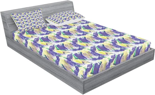 Vista 2 de Ambesonne Abstract Fitted Sheet & Pillow Sham Set, Brushstroke Pastel Colors Retro Hipster Funky Modern Demonstration, Decorative Printed 3 Piece