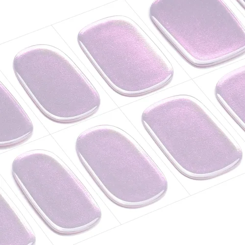 Vista 4 de DANNI & TONI Tiras de uñas de gel semicuradas, color morado claro, cromado, 28 calcomanías Aurora Glow