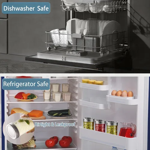 Vista 5 de Mason Jars - Tarros de boca regular de 8 onzas, paquete de 4 tarros de vidrio de grado alimenticio con tapas herméticas, tarros reutilizables sin