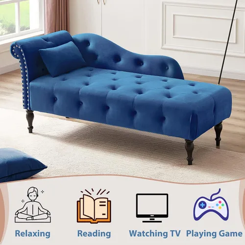 Vista 4 de Chaise Lounge - Chaise Lounge - Botones de terciopelo para interiores con almohada, decoración de cabeza de clavo con brazo enrollado