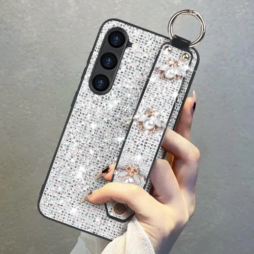 Vista 4 de Guppy Compatible con Samsung Galaxy S23 Bling Stand Case, Luxury Sparkle Bling Funda protectora con soporte y correa de mano, correa de muñeca
