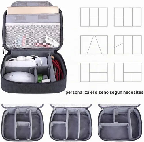 Vista 4 de Maleta organizadora Bubm. Maleta de dos niveles para viajes con bolsillo para accesorios electrónicos, Negro