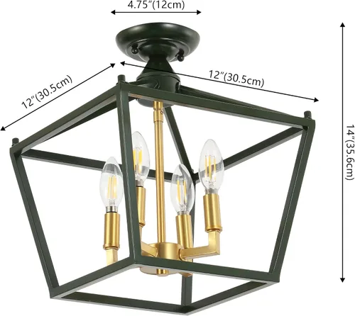 Vista 3 de JONATHAN Y Plains JYL7610H - Farol semiempotrado de hierro con 4 luces de 12 pulgadas, diseño de pagoda de marco abierto moderno de granja con jaula