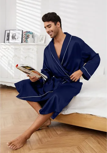Vista 4 de Vulcanodon Bata de satén ligera para hombre, bata de baño tipo kimono de seda de lujo para hombre