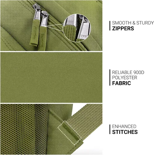 Vista 6 de ZORFIN - Mochila de 26 litros para la escuela, universidad y viajes, impermeable, con 8 compartimentos, Verde militar, Moderno