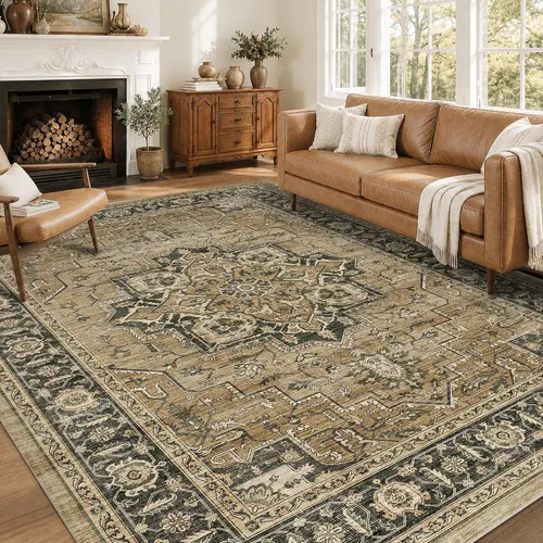 Vista 66 de Alfombra de pasillo vintage de 2 x 6 pies de pelo bajo Marrón beige