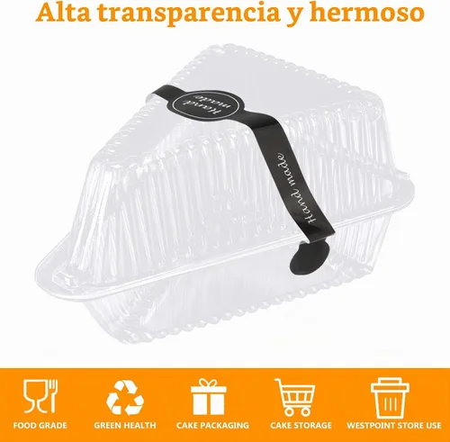 Vista 3 de 200 recipientes para rebanadas de pastel con tapas, recipientes de plástico transparente con bisagras para tarta de queso, cajas individuales Regular