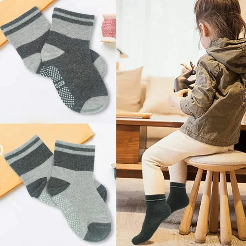 Vista 6 de Tphon Calcetines antideslizantes para niños pequeños con agarre, 12 pares de calcetines antideslizantes para niños y niñas de 1 a 7 años
