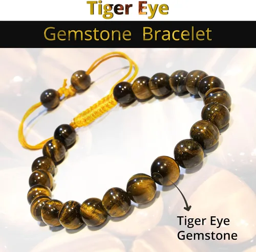 Vista 303 de Adjustable Crystal Bracelet – Gemstone Bead Bracelet with Adjustable Macrame String – Chic Gemstone Bracelet for Men and Women – 8mm Round Healing