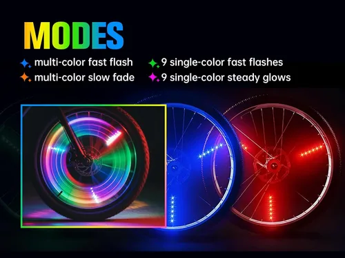 Vista 5 de Luces de rueda de bicicleta, luces de rueda de bicicleta para conducción nocturna, luz de radios de bicicleta con visibilidad de 360°, detección