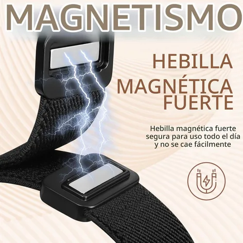 Vista 3 de Minyee Correa magnética elástica compatible con Apple Watch Band de 38/40/41/42/44/45/46/1.929 in para mujer, correa de metal en forma de C