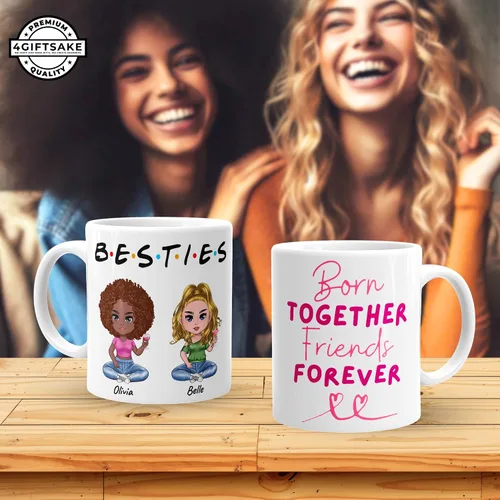 Vista 5 de Taza personalizada de mejores amigas - Taza de té o café personalizada - Regalo para mejores amigas - Personalizable con nombre y cita - Taza