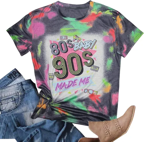 Vista 4 de Camisa de los años 80 Baby 90s Made Me para mujer, estilo vintage, teñido anudado, camisas casuales retro de los 80 para nostalgia