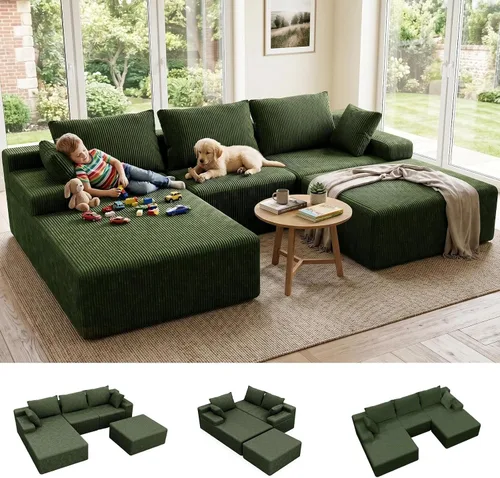 Vista 10 de Lifelink Sofá seccional deshuesado de 108 pulgadas para sala de estar en Beige