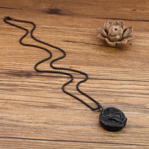 Vista 6 de COAI Collar con colgante de piedra de obsidiana Raven para hombres y mujeres