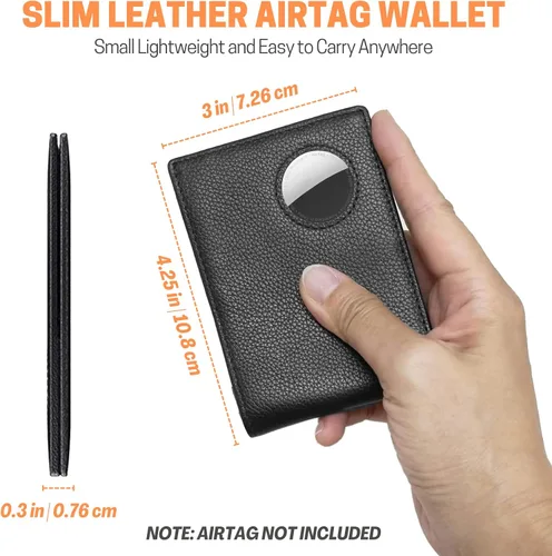 Vista 4 de elzama Cartera inteligente de piel auténtica con bolsillo con cremallera y llavero con etiqueta de aire billeteras pequeñas para hombres y mujeres