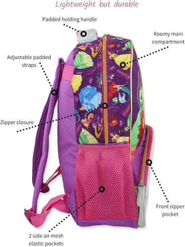 Vista 3 de Disney Princess Girl - Mochila escolar de 16 pulgadas (talla única, púrpurarosa), PúrpuraRosado, Clásico