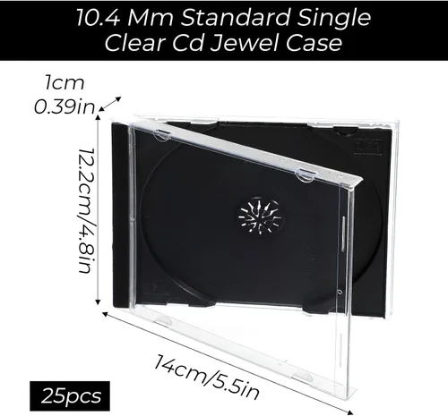 Vista 2 de 25 fundas para CD Jewel de 0.409 in, transparente, estándar, con bandeja negra montada, discos de plástico grueso, fundas protectoras de repuesto