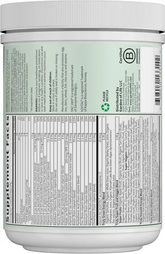 Vista 7 de Garden of Life Sport Nutrition Verdes y superalimentos en polvo para mujeres y hombres, bayas de manzana, mezcla orgánica, espirulina, fruta