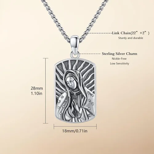 Vista 4 de Brisskaari Collar ovalado de Nuestra Señora de GuadalúÁngel de la Guardia para mujeres y hombres plata de ley 925 católica Virgen María collar