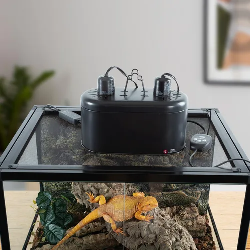 Vista 9 de REPTI ZOO Luminaria de Luz Dual para Reptiles con Termostato de Atenuación y Temporizador, Luminaria de Domo Profundo con Termostato de Atenuación