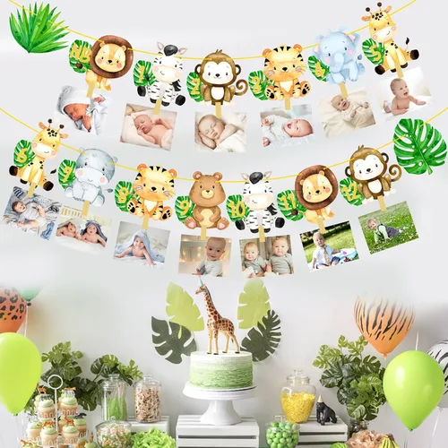 Vista 6 de Safair - Cartel de fotos de 1er cumpleaños de animales de safari en la selva, suministros para fiestas
