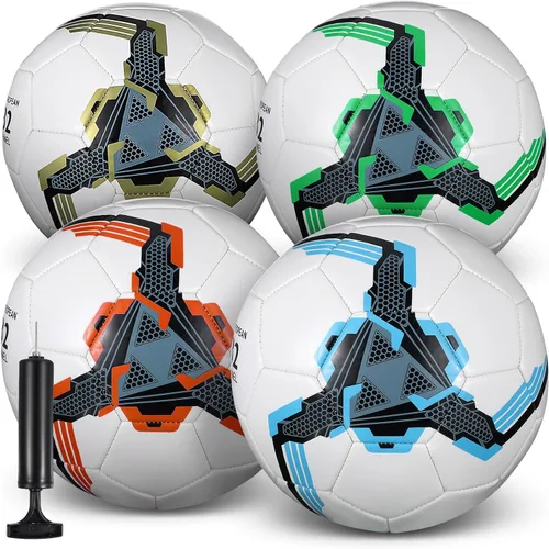 Vista 9 de Tradder Paquete de 4 pelotas de fútbol con bomba, tamaño 3, 4, 5, pelotas de fútbol desinfladas para juego de liga al aire libre y en interiores