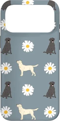 Vista 22 de Labrador Retriever y Daisy Flower Pattern - Carcasa para iPhone 17, color azul polvoriento