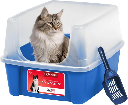Vista 12 de IRIS USA - Caja de arena para gatos de alta cara, grande, escudo de dispersión, color negro