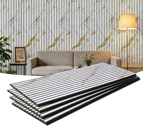 Vista 10 de Paquete de 2 paneles acústicos de listones de madera, paneles decorativos de pared absorbentes de sonido