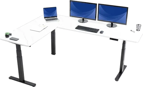 Vista 23 de VIVO DESK-KIT-3E8BO - Escritorio eléctrico de altura ajustable de 83 x 60 pulgadas para trabajar de pie, con 2 cubiertas sólidas de bambú, marco