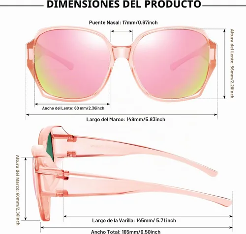 Vista 4 de URUMQI Lentes de sol de gran tamaño que se ajustan sobre gafas para mujer, persianas cuadradas polarizadas con protección UV400, lentes de sol
