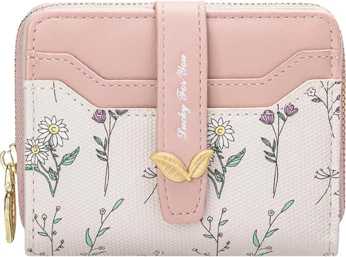 Vista 15 de BIAOTIE - Cartera para mujer con flores bonitas, con bloqueo RFID, tarjetero para tarjetas de crédito, monedero pequeño de dos pliegues