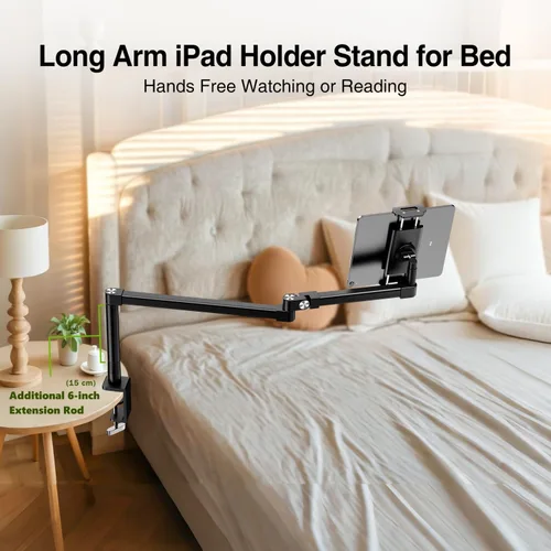 Vista 3 de elitehood Soporte de escritorio para iPad de brazo largo de 28 pulgadas, soporte de brazo de aluminio resistente para escritorio y cama, compatible