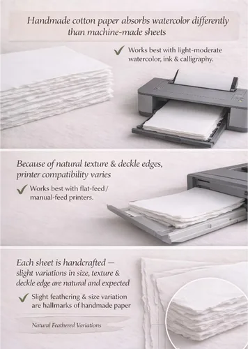 Vista 6 de Papel en blanco hecho a mano con borde irregular - 2x3 pulgadas, paquete de 50 - Papel para técnicas mixtas de hojas sueltas para tarjetas de lugar