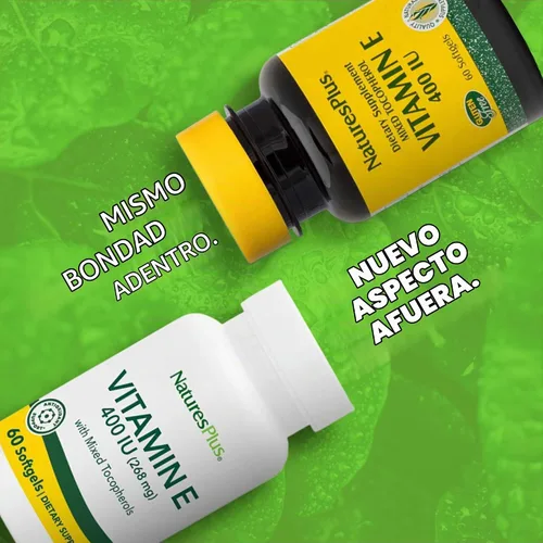 Vista 2 de NaturesPlus Vitamina E de 400 UI de tocoferol mixto - 60 cápsulas blandas - Apoya la salud inmunológica y la protección antioxidante - Sin gluten