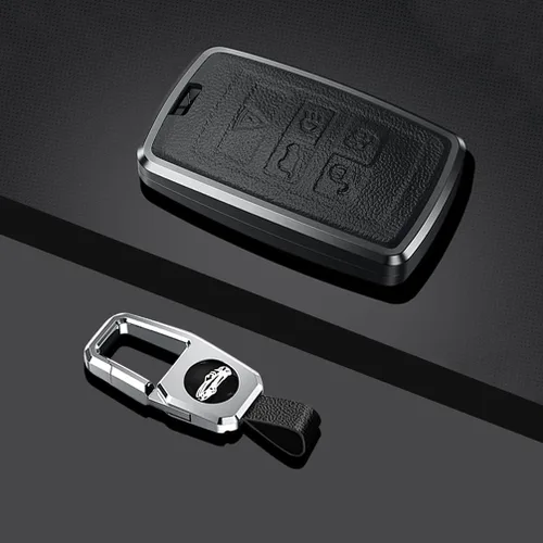 Vista 3 de SANRILY Funda para llavero Land Rover 2021 con control remoto sin llave para Range Rover Sport Jaguar XF, llavero de cuero, color negro