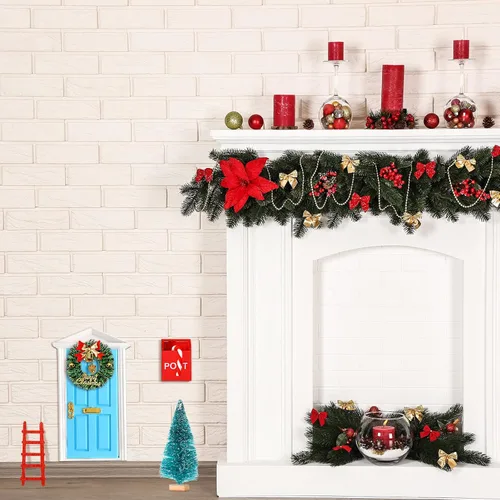 Vista 6 de Hungdao - 20 piezas de decoración en miniatura de madera para puerta de elfo de Navidad, puerta azul